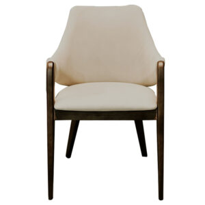 Modern Beige Upholstered Dining Chair with Wooden Legs