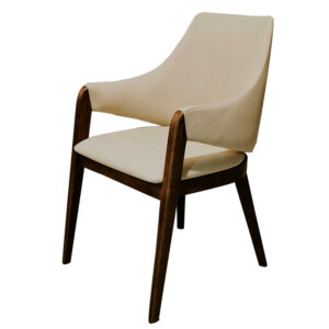 Modern Beige Upholstered Dining Chair with Wooden Legs