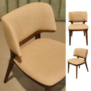 Modern Beige Upholstered Dining Chair with Wooden Legs