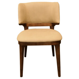 Modern Beige Upholstered Dining Chair with Wooden Legs