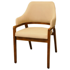 Modern Beige Upholstered Dining Chair with Wooden Legs