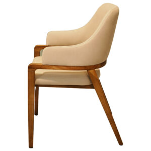 Modern Beige Upholstered Dining Chair with Wooden Legs