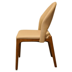 Modern Beige Upholstered Dining Chair with Wooden Legs