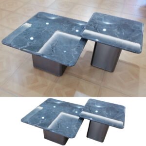 Square Marble Top Coffee Table with Metal Legs - Grey