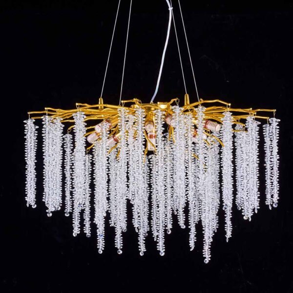 Modern Gold Rectangle Branch LED Crystal Chandelier