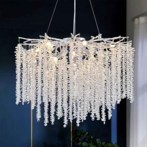 Modern Silver Rectangle Branch LED Crystal Chandelier