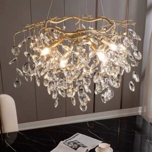 Modern 5-Light Silver Branch Shape Round LED Crystal Chandelier –D100 (3000K)