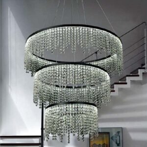 Modern 3-Round Black Steel Dimmable Crystal LED Chandelier