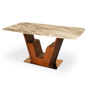 Marble Top Square Dining Table with Wooden Legs
