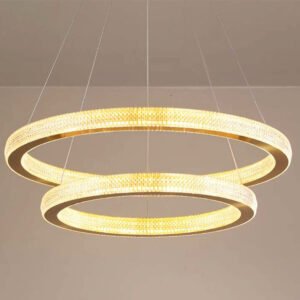 Modern Luxury Gold Brass 2-Ring Crystal LED Pendant Lamp