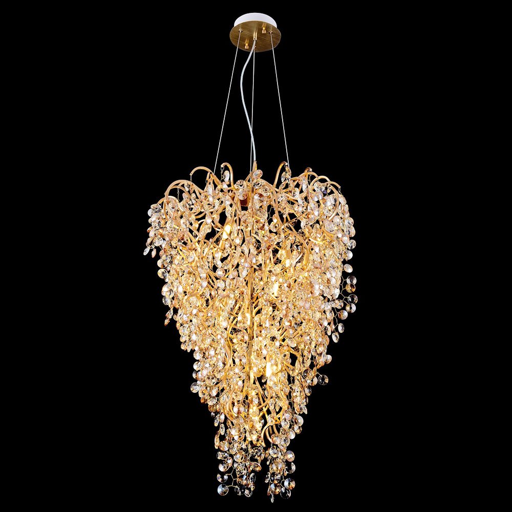 Luxury Gold Decorative 12-Light Money Tree Crystal LED Pendant Light