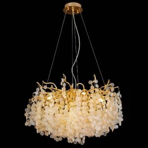 Modern Gold Aluminum Round Tree Branch Glass LED Pendant Light