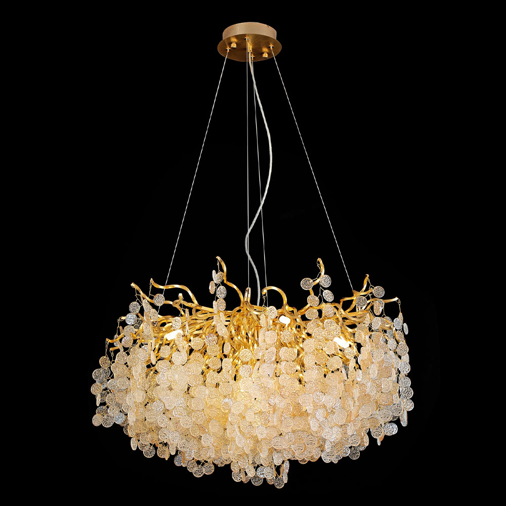 Modern Gold Aluminum Round Tree Branch Glass LED Pendant Light