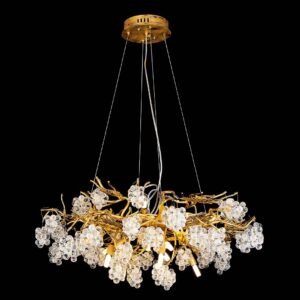Modern Gold Branch Grape Bouquet Crystal LED Pendant Light