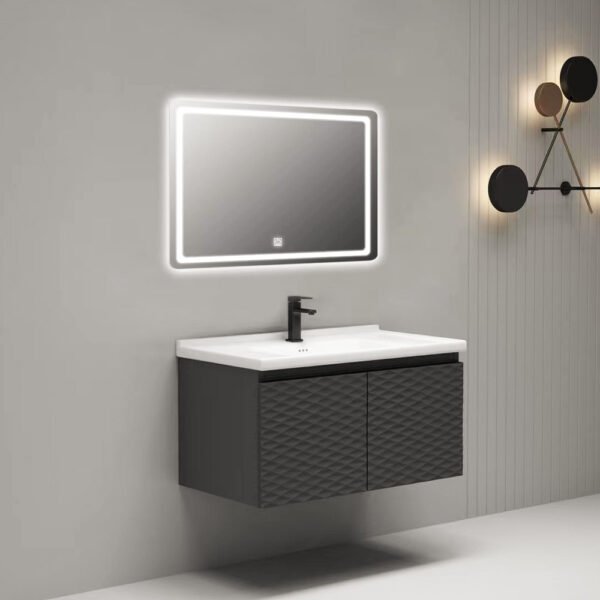 Aviation Vanity Cabinet 600MM with LED Mirror – Black