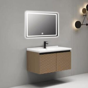 Aviation Vanity Cabinet 600MM with LED Mirror - Brown (4000K)