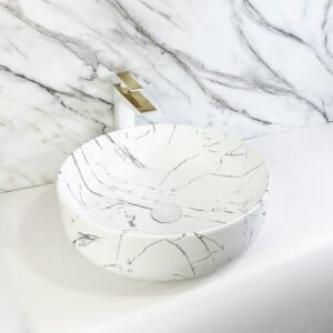 Luxury Countertop Round Wash Basin 450x450x140MM - White Marble (RS1465-80M)