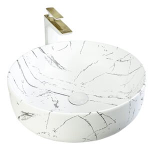 Luxury Countertop Round Wash Basin 450x450x140MM - White Marble (RS1465-80M)
