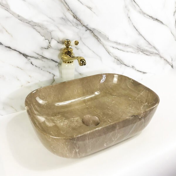Curved Rectangular Countertop Wash Basin 465x320x135MM - Marble Brown