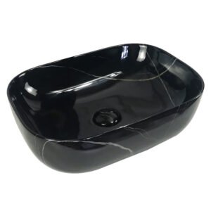Curved Rectangular Countertop Wash Basin 465x320x135MM - Marble Glossy Black
