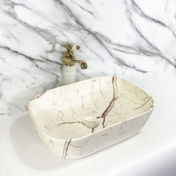 Curved Rectangular Countertop Wash Basin 465x320x135MM – Marble Grey