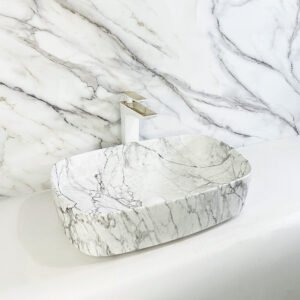 Curved Rectangular Countertop Wash Basin 500x370x130MM - Marble (4053-13M)