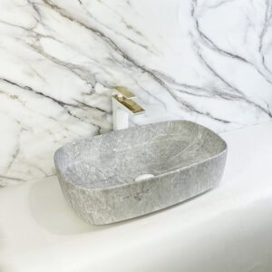 Curved Rectangular Countertop Wash Basin 500x370x130MM – Marble Grey (4053-35M)