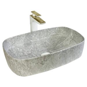 Curved Rectangular Countertop Wash Basin 500x370x130MM – Marble Grey (4053-35M)