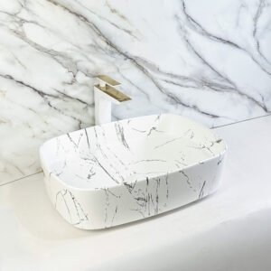 Curved Rectangular Countertop Wash Basin 500x370x130MM – Marble White (4053-72M)