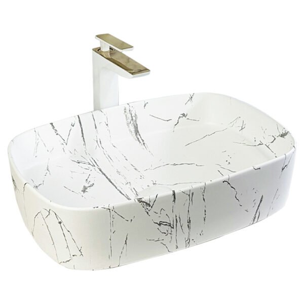 Curved Rectangular Countertop Wash Basin 500x370x130MM – Marble White (4053-72M)