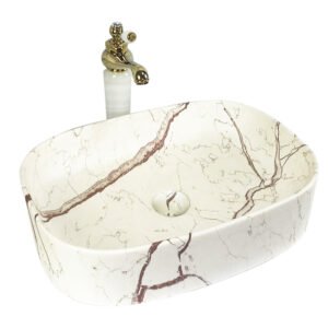 Curved Rectangular Countertop Wash Basin 510x370x120MM - Marble White (4200-11M)
