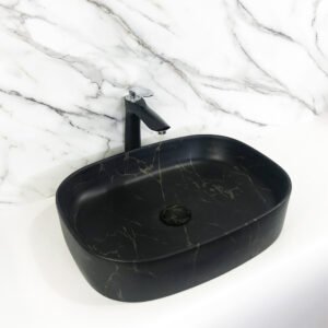 Curved Rectangular Countertop Wash Basin 510x370x120MM - Marble Black (4200-64M)