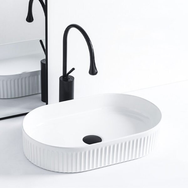 Oval Shape Countertop Wash Basin 580x380x100MM - White