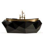 Black Fiber Glass Acrylic Bathtub with Gold Painted Edge & Faucet 2150x915x700MM - A10 (1-Set,2-Pack)