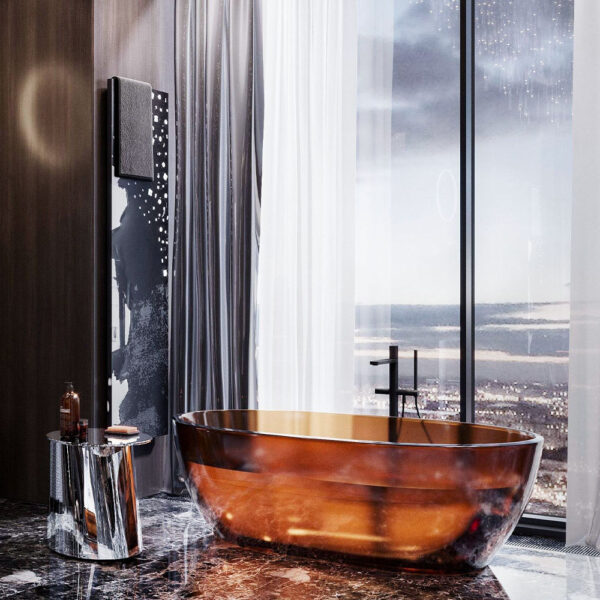 Transparent Glass Bathtub with Pop-Up Waste 1700x790x580MM - Coffee Black