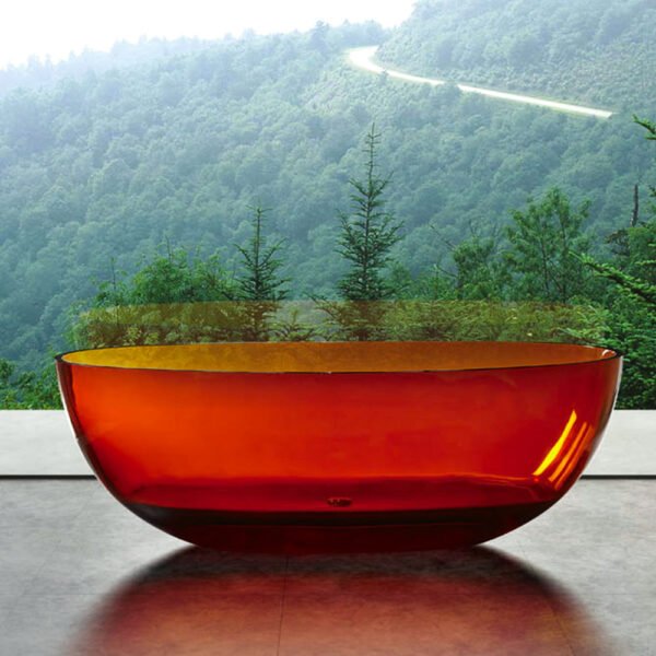 Transparent Glass Bathtub with Pop-Up Waste 1700x790x580MM - Red Tea