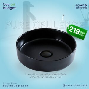 Luxury Countertop Round Wash Basin 450x450x140MM - Black Matt (RS1465MB)