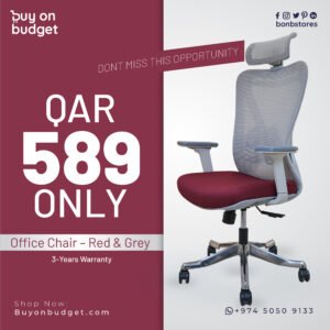 Office Chair with Head Rest - Grey and Red (A963-1)