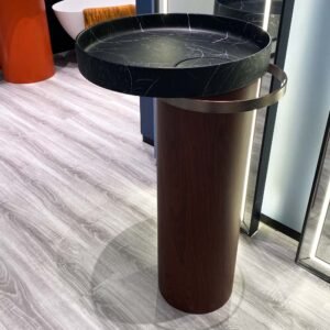 Free Standing Pedestal Solid Wash Basin with Wooden Type Column 625x550x850MM - Black