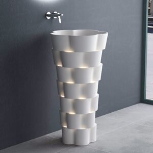 Free Standing Pedestal Solid Wash Basin with LED Light 450x850MM - White