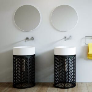 Free Standing Pedestal Wash Basin With SS Stand 450x150x810MM - White & Black