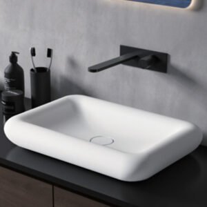 Rectangular Countertop Solid Surface Wash Basin 600x420x100MM - White