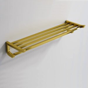 Wall Mount Towel Rack 4 Bars +1 Rail 600x235x150MM - Brushed Gold