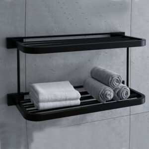 Wall Mount Double Towel Rack 580x220x100MM - Brushed Gold