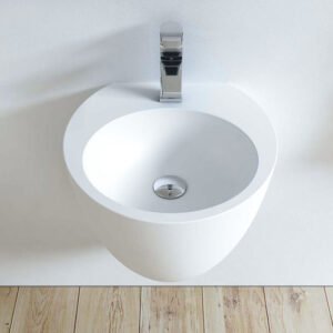 Wall Hung Solid Surface Round Wash Basin 465x450x500MM - White