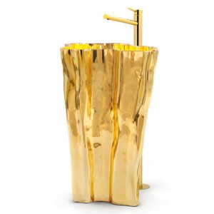 Mirror Structure Gold Washstand Basin with Standing Faucet 460x590x810MM - A08 (1-Set,3-pack)