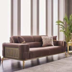 ARMONI Sofa Set 3+3+1+1 Gold and Lux Velvet - (Sofa 247x88x105) (Single 83x87x92) -260