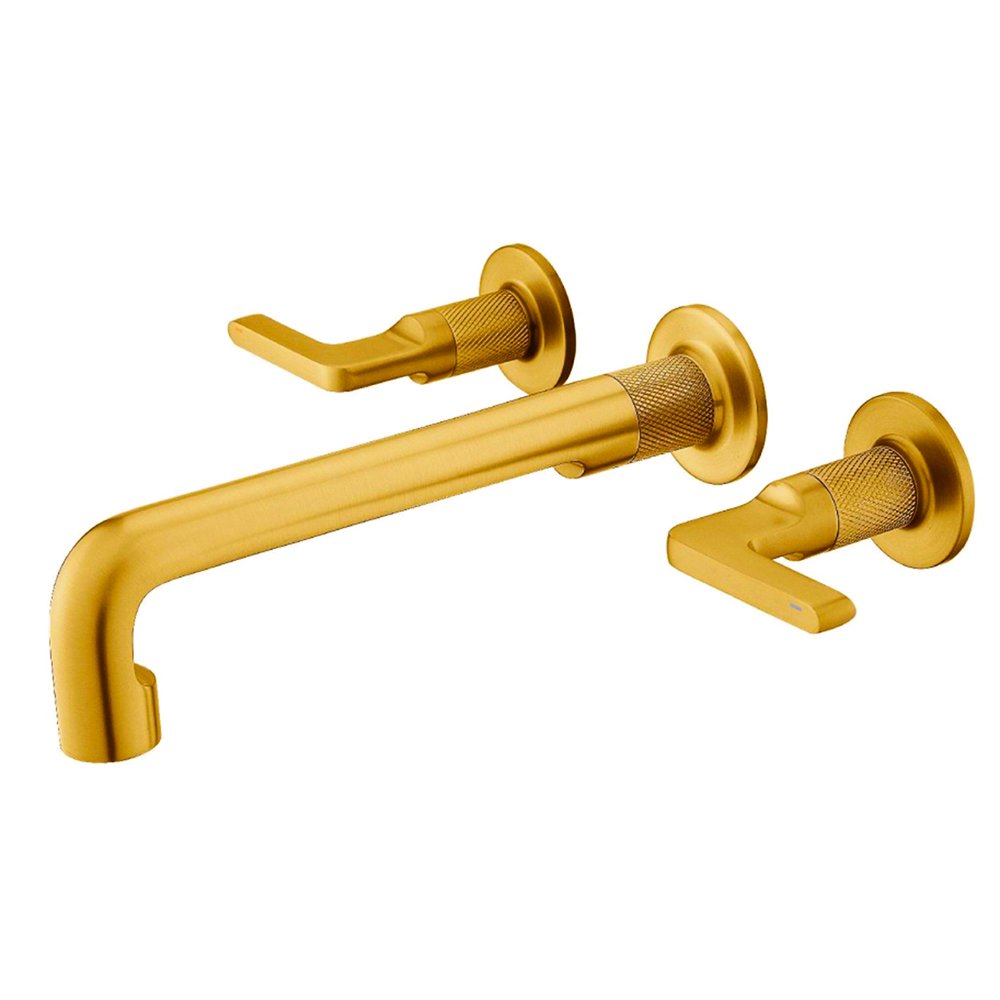 Wall Mounted Two Handle Basin Mixer – Brushed Gold