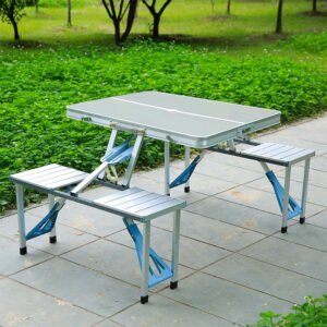 Portable Outdoor Folding Camping Picnic Table and Chair - Silver