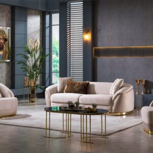 DUBAI Sofa Set 3+3+1+1 Gold and Lux Velvet - (Sofa 233x83x103) (Single 68x97x80) (Baby Face V-03)